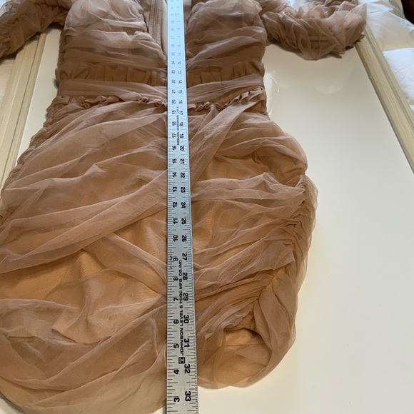 House of CB 'Fleur' Nude Beige Ruched Tulle Long Sleeve Mini Dress Size S - Picture 9 of 11